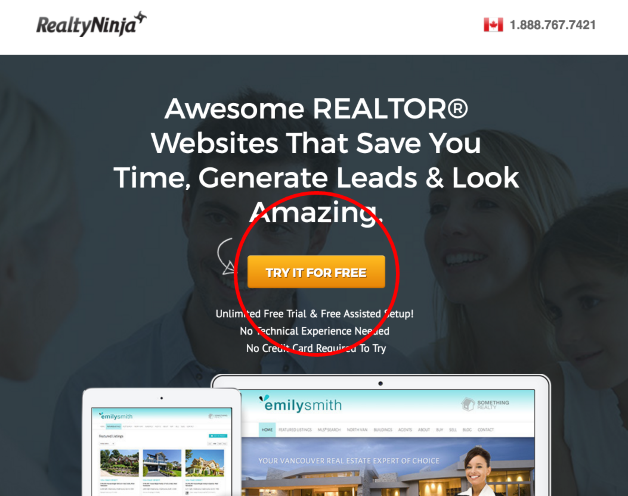 Real estate landing page - call to action