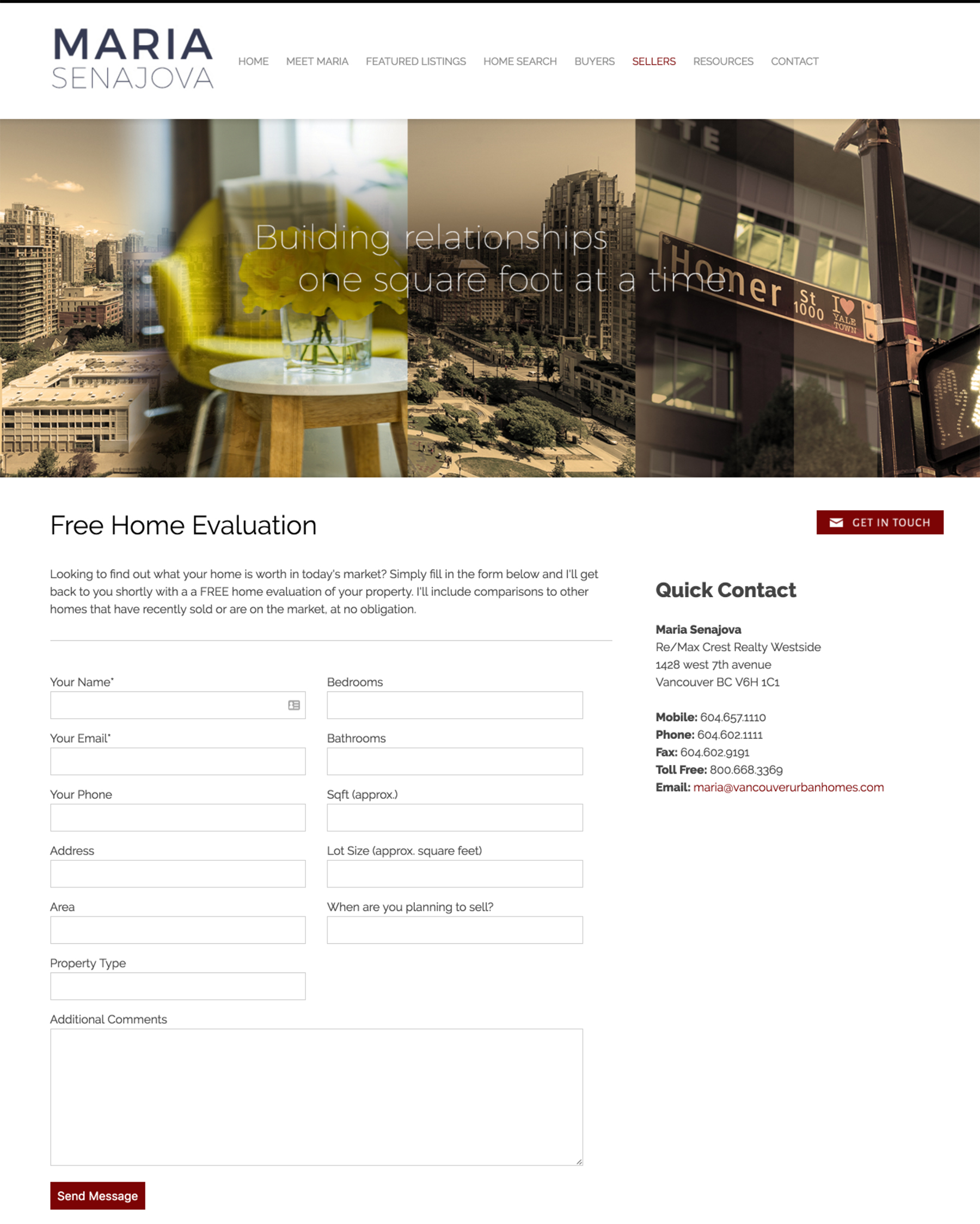 Example of a Home Evaluation Form on a RealtyNinja Real Estate Website