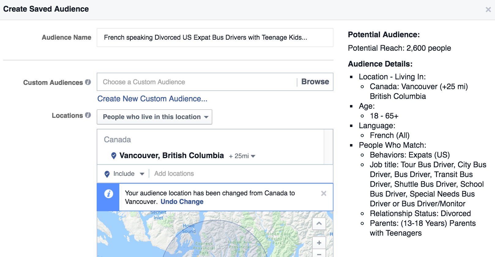Facebook Ads Saved Audience