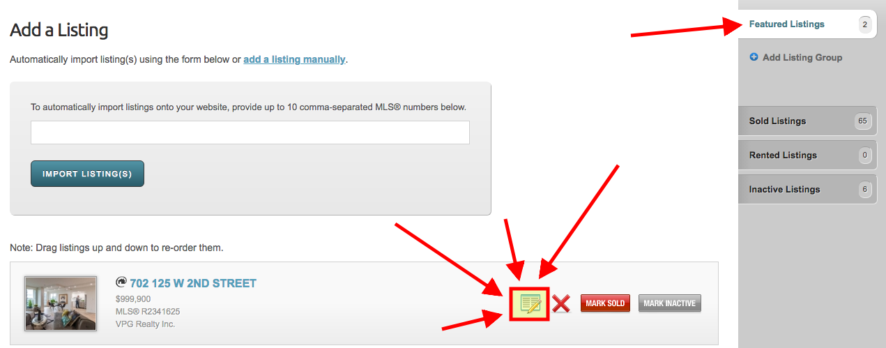 Edit a Listing Button on a RealtyNinja website