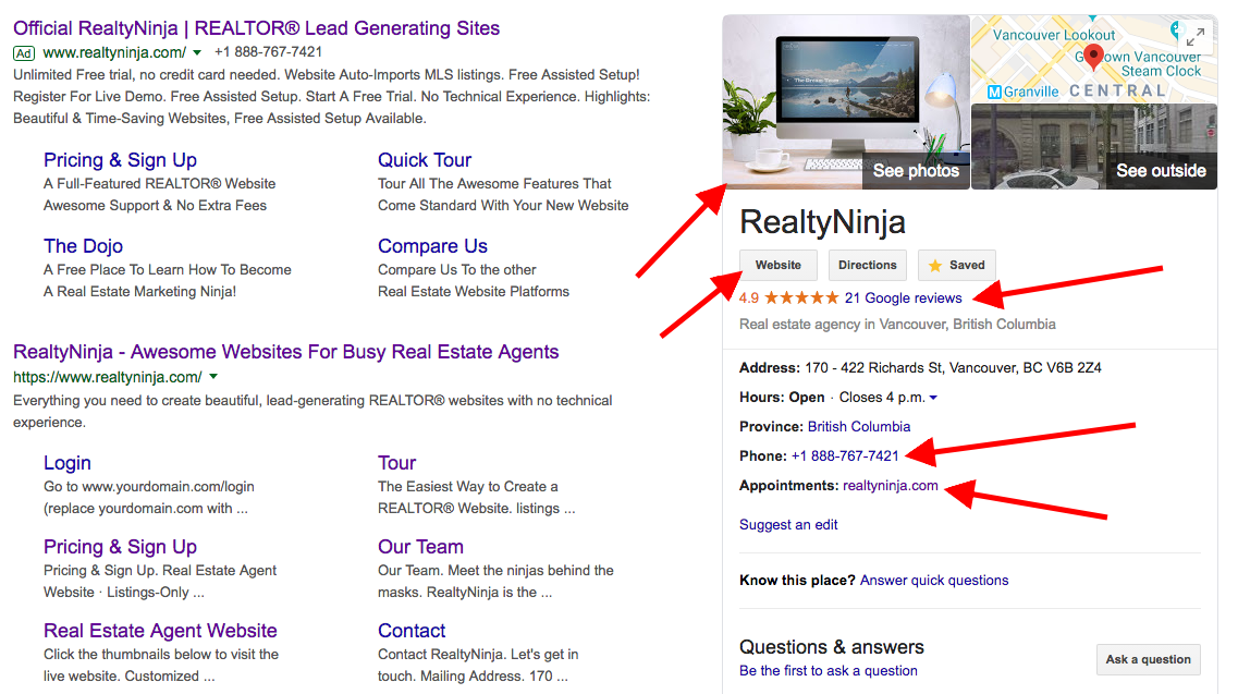 RealtyNinja's Google My Business Profile