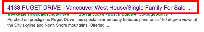 Kate Miller 4138 Puget Drive Listing Page Title on Google