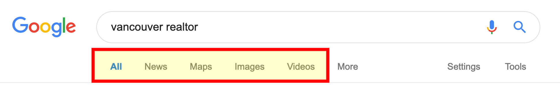 Google's Default Search Tabs