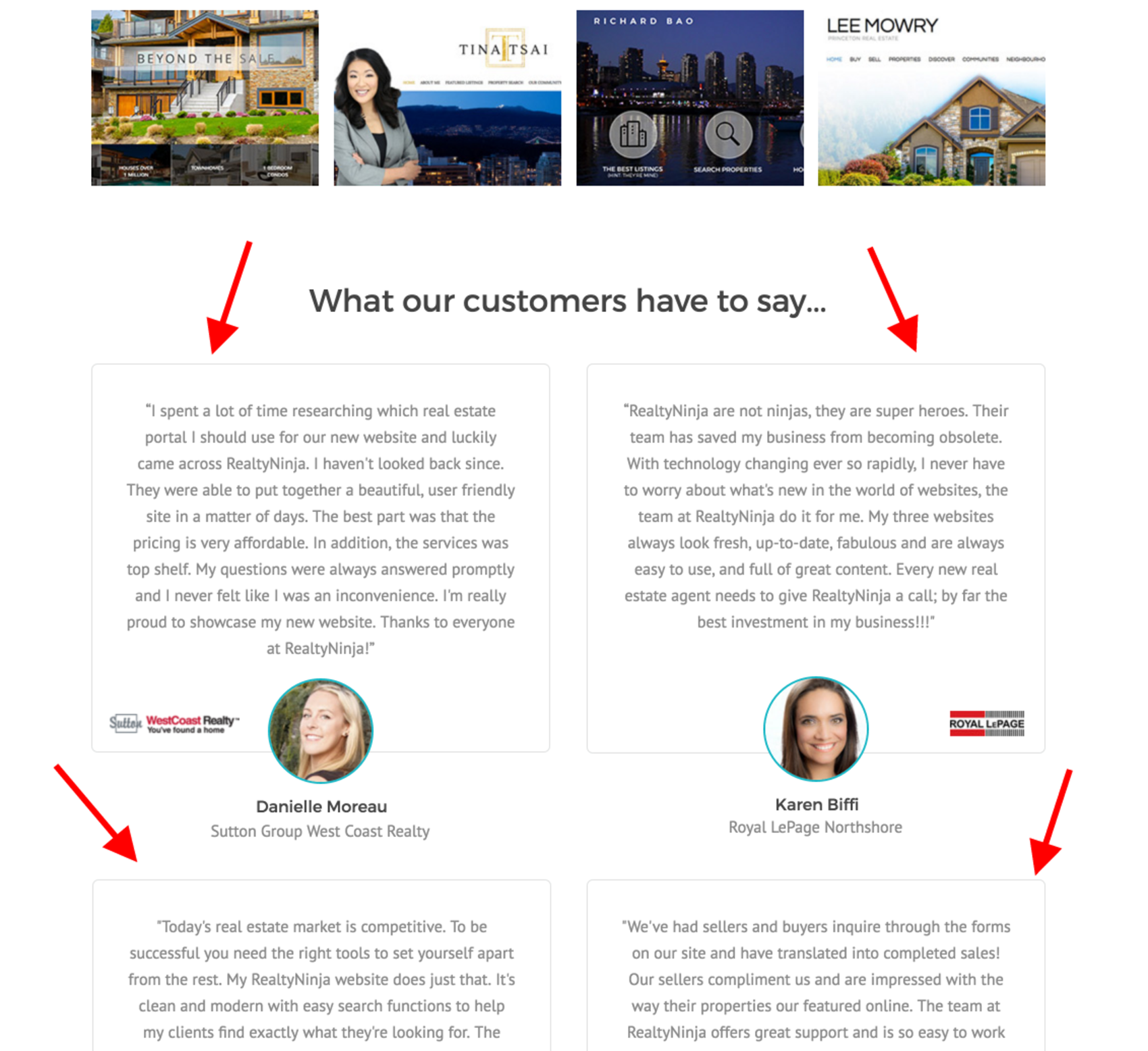 real estate landing page - testimonials