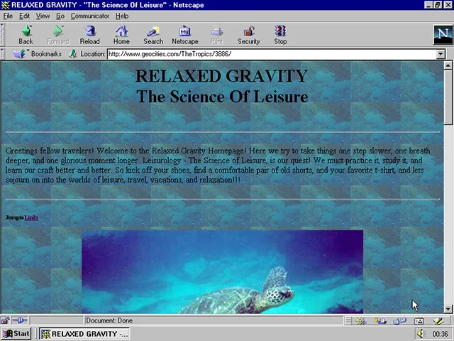 Old screenshot of Netscape Internet Browser showing a Geocities.com website