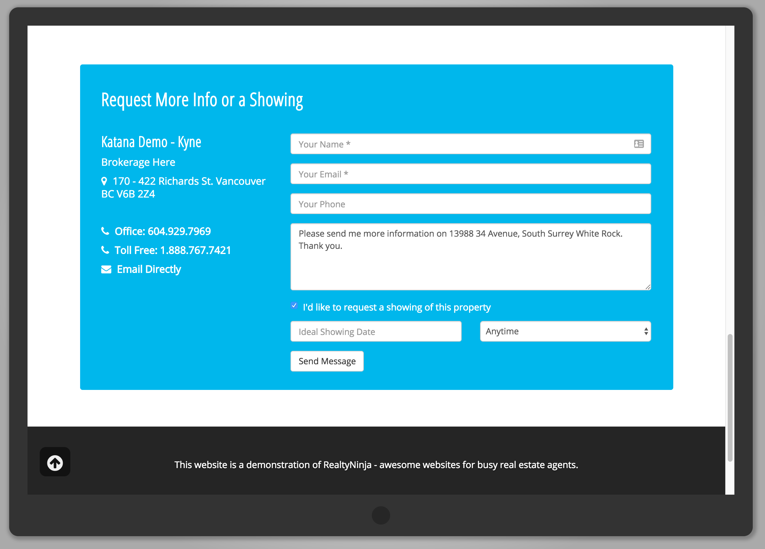Lead Capture Features on RealtyNinja websites
