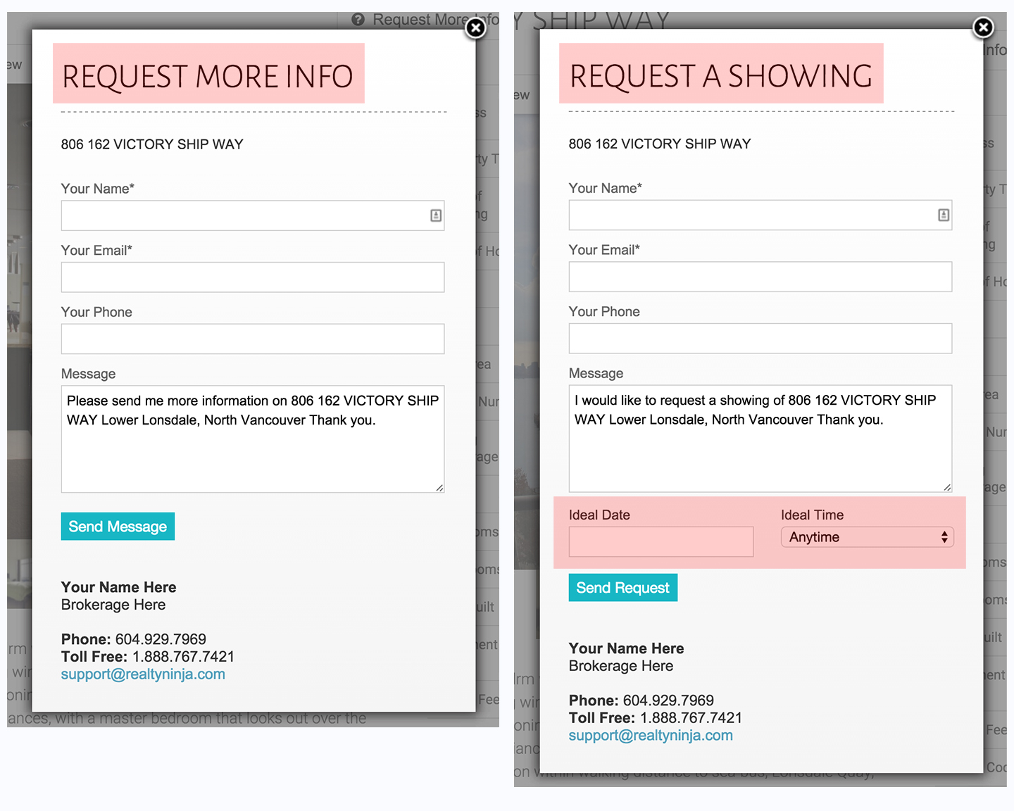 Side by Side Comparison: Request Showing vs. Request Info windows