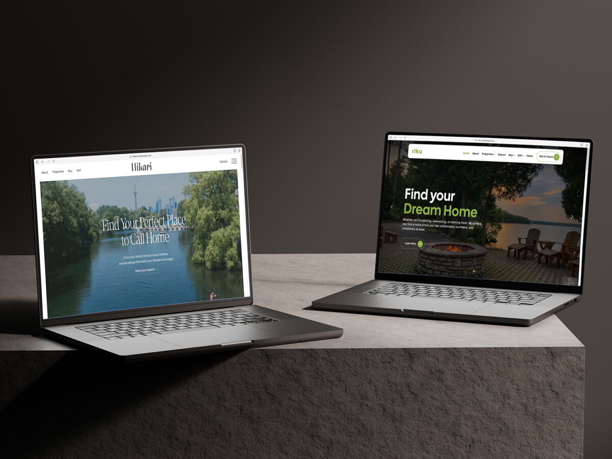 Two laptops displaying RealtyNinja's newest designs